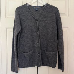 Vintage Herman Geist grey button-up wool cardigan sweater front pockets sz small